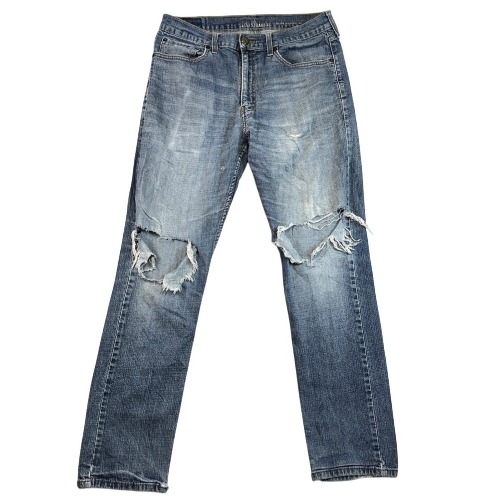 Signature by Levi Strauss Mens Straight Leg‎ Jeans Blue W34 L32 Destroyed